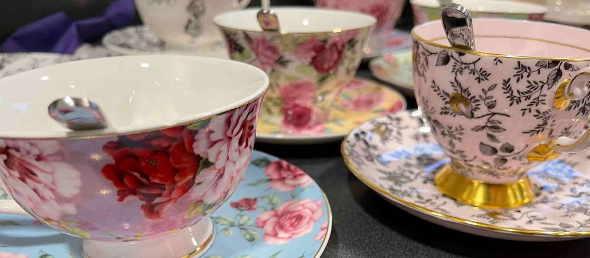 Set of Tea Cups on Table