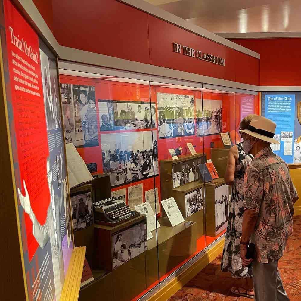 Glass Display of Photos of the Students and School